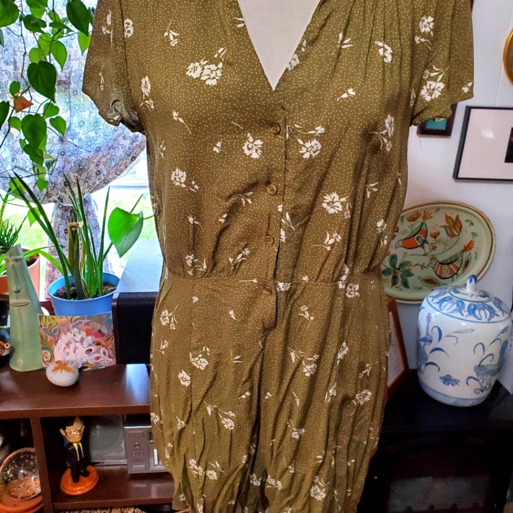 Floral light olive romper